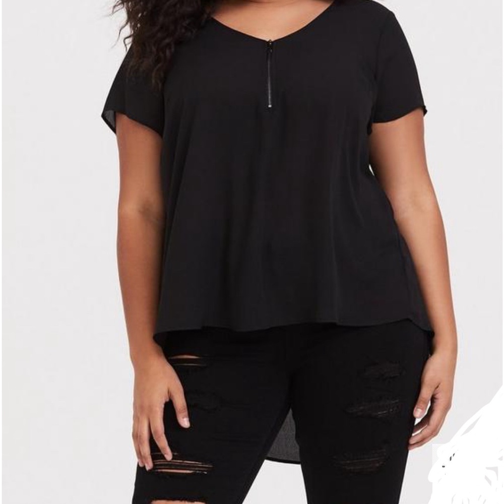 Torrid Georgette Zip-Front Black Short Sleeve Lightweight Blouse Size Medium